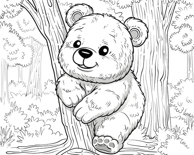 Monochrome line art bear coloring page illustration