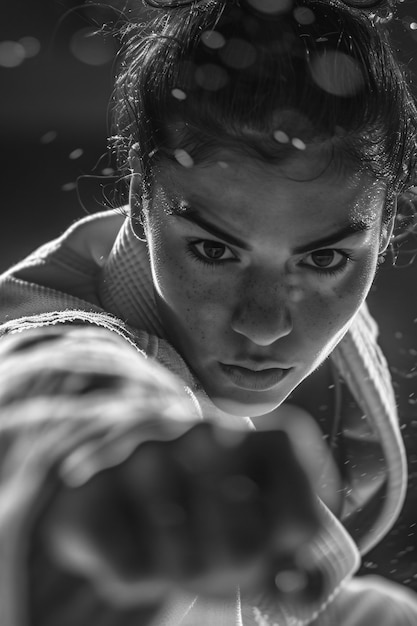 Free photo monochrome portrait of athlete competing in the olympic games championship