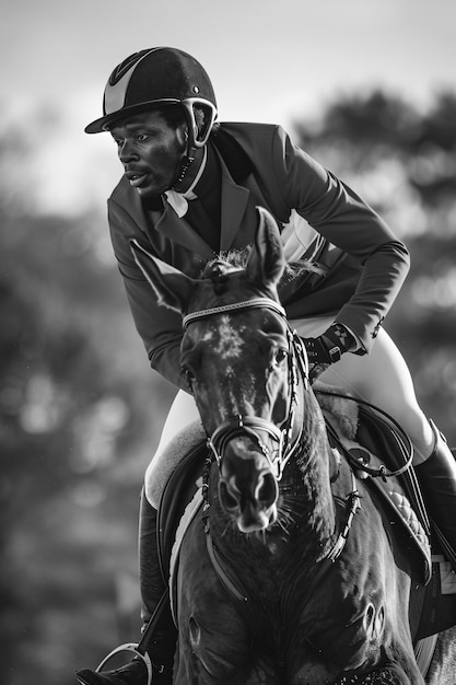 Monochrome portrait of athlete competing in the olympic games championship