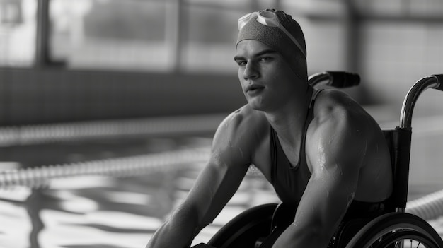 Free photo monochrome portrait of athlete competing in the paralympic games championship