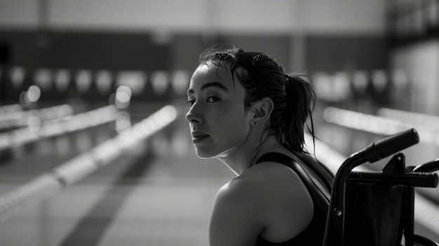 Free photo monochrome portrait of athlete competing in the paralympic games championship