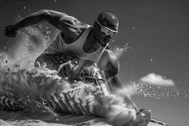 Free photo monochrome portrait of athlete competing in the paralympic games championship