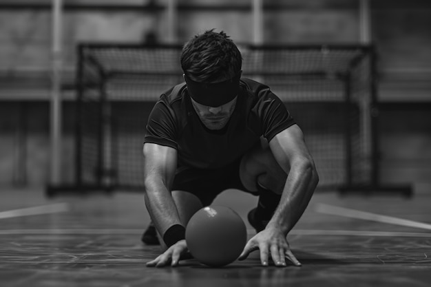 Monochrome portrait of athlete competing in the paralympic games championship