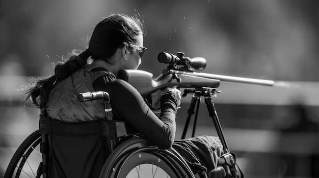 Free Photo monochrome portrait of athlete competing in the paralympic games championship