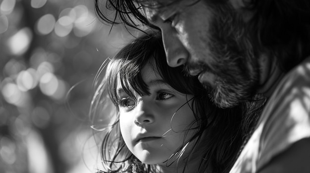 Free Photo monochrome portrait of father and daughter