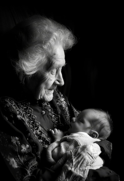 Free photo monochrome portrait of grandmother with grandchild celebration grandparents day