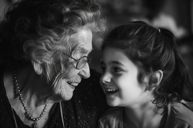 Free photo monochrome portrait of grandmother with grandchild celebration grandparents day