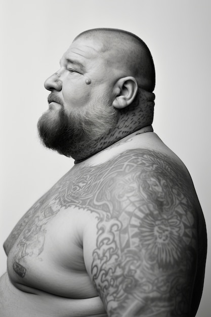 Free photo monochrome portrait of man with tattoos