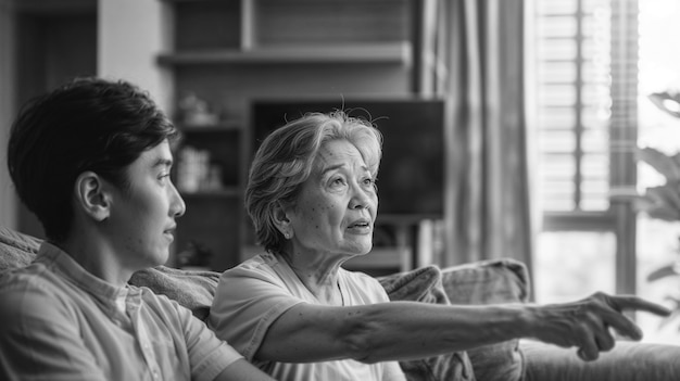 Monochrome portrait of parent and child showing affection and sharing time together