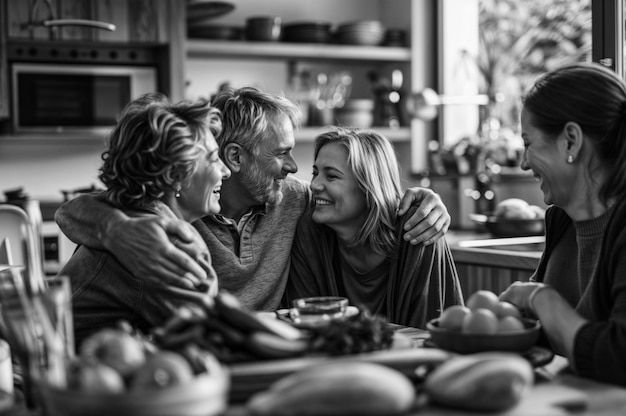 Free photo monochrome portrait of parent and child showing affection and sharing time together