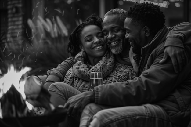 Monochrome portrait of parent and child showing affection and sharing time together