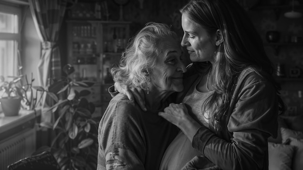 Free Photo monochrome portrait of parent and child showing affection and sharing time together