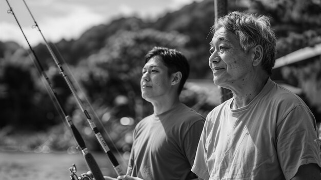 Monochrome portrait of parent and child showing affection and sharing time together