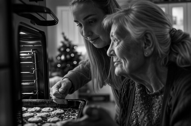 Monochrome portrait of parent and child showing affection and sharing time together