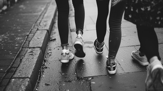 Free photo monochrome portrait of people walking on the street