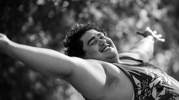 Monochrome portrait of person exercising from world health day