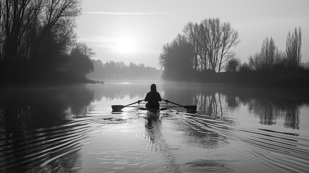 Free Photo monochrome portrait of person rowing