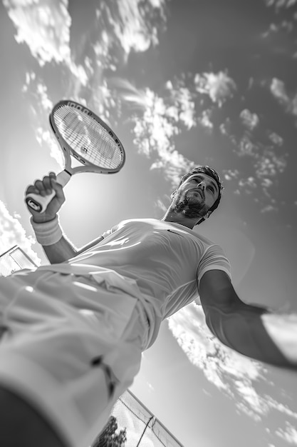 Free photo monochrome portrait of professional tennis player