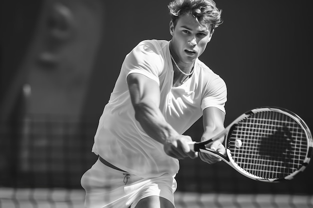 Monochrome portrait of professional tennis player