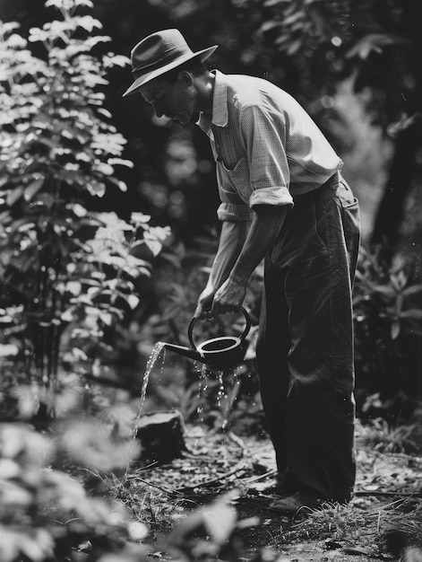 Free photo monochrome portrait of retro man doing housework and household chores