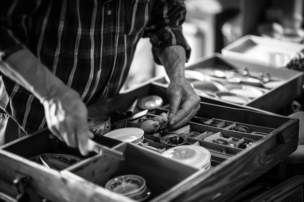 Free Photo monochrome portrait of retro man doing housework and household chores