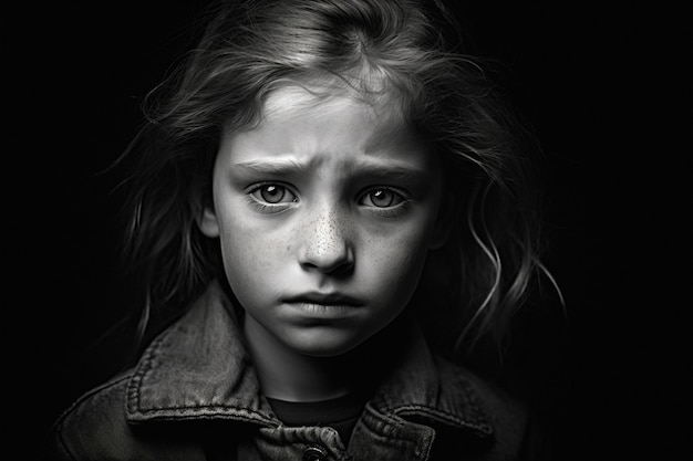 Monochrome portrait of sad child