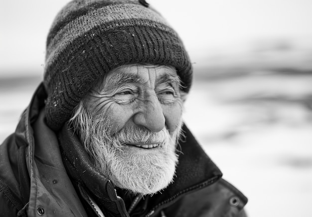 Monochrome portrait of senior man