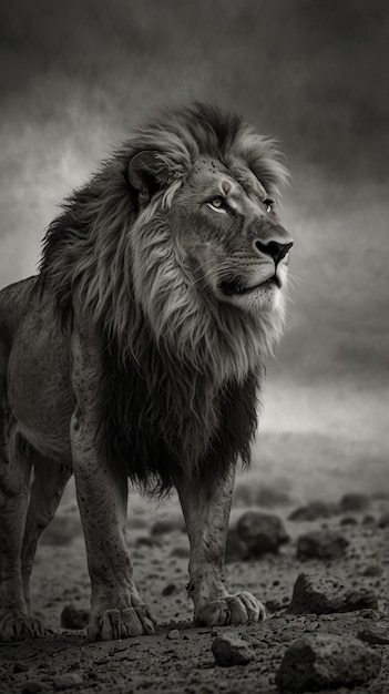 Free Photo monochrome portrait of wild lion in its natural habitat