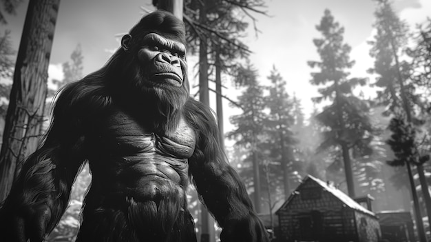 Free photo monochrome representation of hairy beast or sasquatch