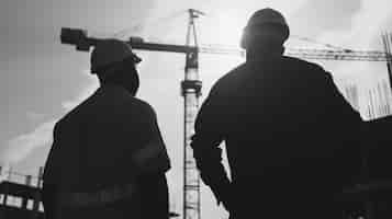 Free photo monochrome scene depicting life of workers on a construction industry site