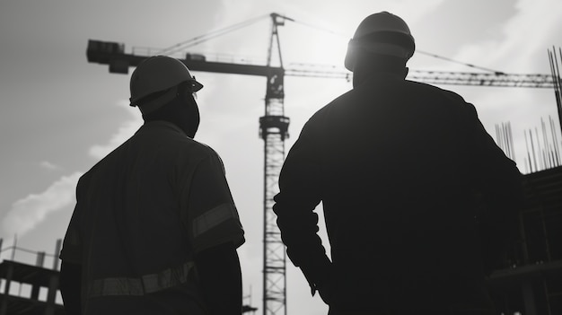 Free Photo monochrome scene depicting life of workers on a construction industry site