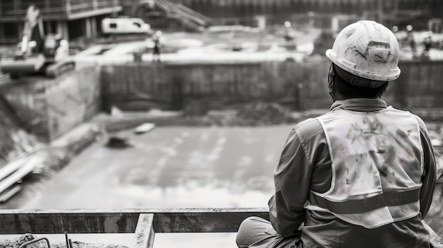 Free photo monochrome scene depicting life of workers on a construction industry site