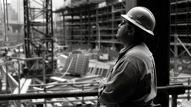 Free photo monochrome scene depicting life of workers on a construction industry site