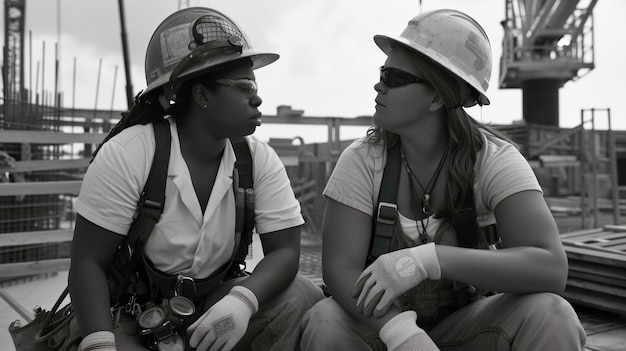 Free Photo monochrome scene depicting life of workers on a construction industry site