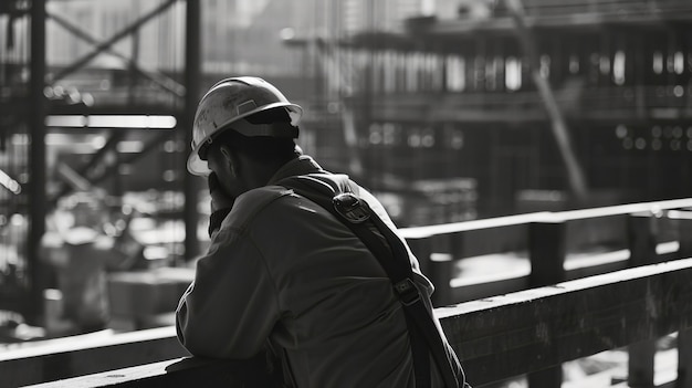 Free photo monochrome scene depicting life of workers on a construction industry site