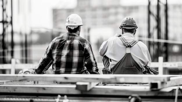 Free photo monochrome scene depicting life of workers on a construction industry site