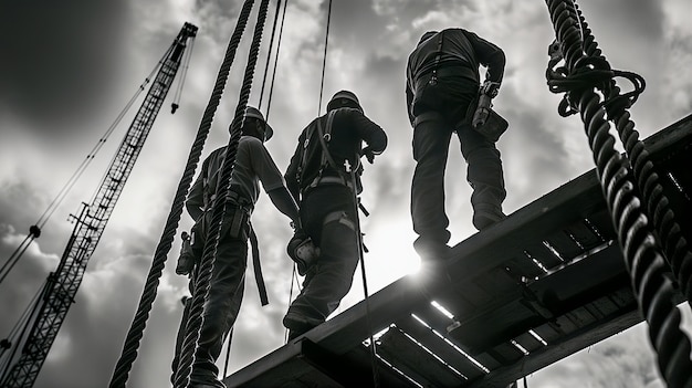 Free Photo monochrome scene depicting life of workers on a construction industry site