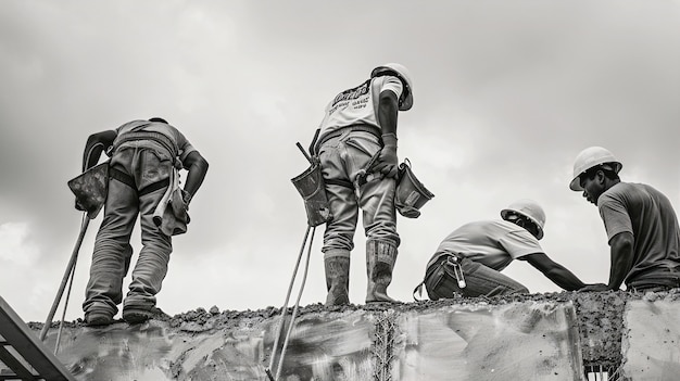 Free Photo monochrome scene depicting life of workers on a construction industry site