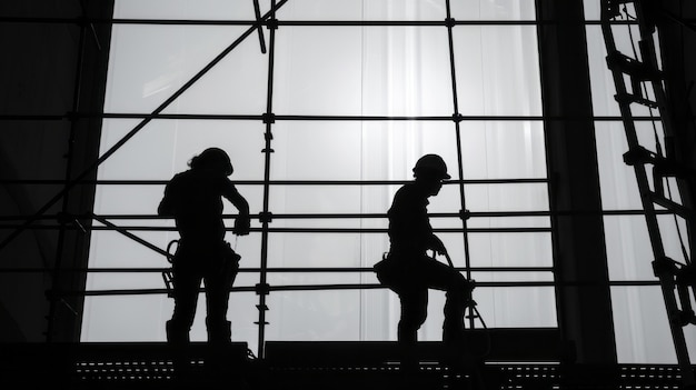 Free photo monochrome scene depicting life of workers on a construction industry site