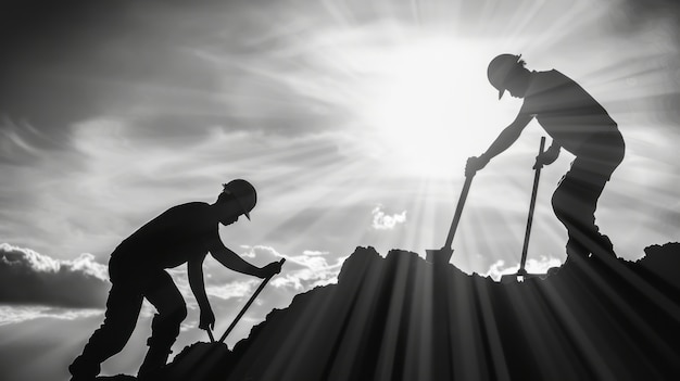 Free photo monochrome scene depicting life of workers on a construction industry site