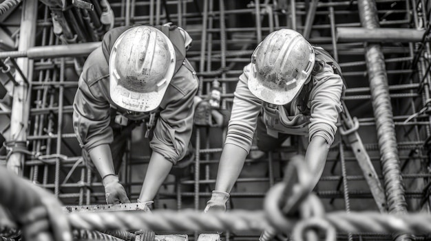 Free photo monochrome scene depicting life of workers on a construction industry site