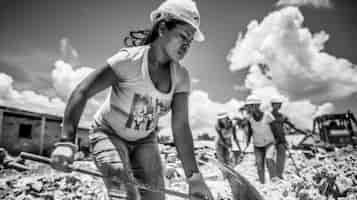 Free photo monochrome scene depicting life of workers on a construction industry site