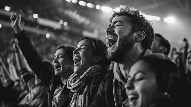 Monochrome soccer fans cheering