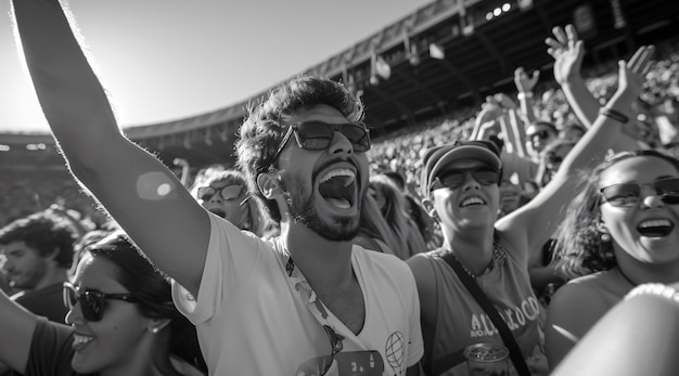 Free photo monochrome soccer fans cheering