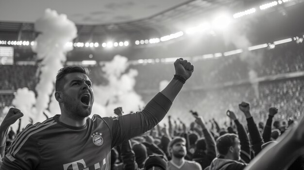 Monochrome soccer fans cheering