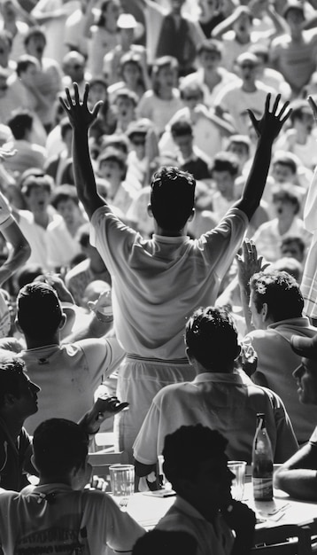 Monochrome soccer fans cheering