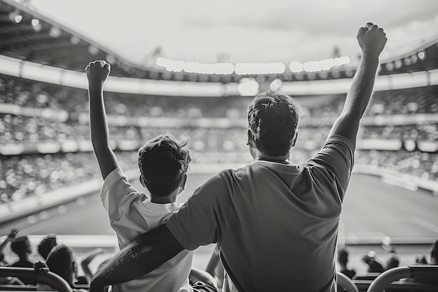 Free photo monochrome soccer fans cheering