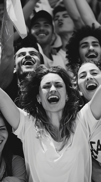 Free Photo monochrome soccer fans cheering