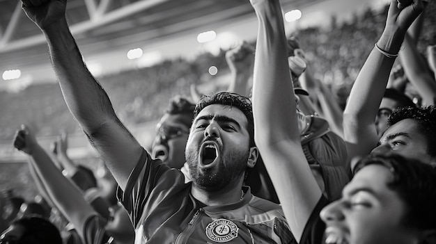 Monochrome soccer fans cheering