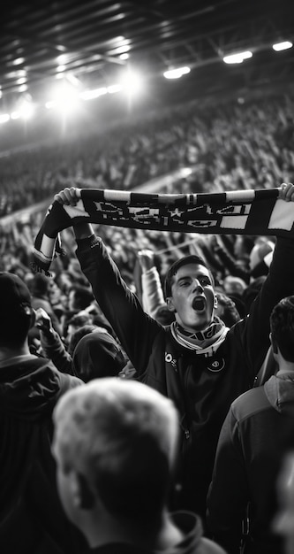 Free photo monochrome soccer fans cheering